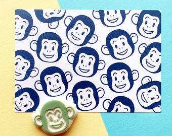 Monkey rubber stamp, Cute animal stamp, Hand carved stamp by talktothesun, Gift for kids