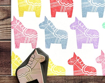 Dala horse stamp, Hand carved rubber stamp by talktothesun, Woodland animal stamp