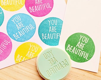 You are beautiful rubber stamp, Inspirational quote stamp, Hand carved stamp