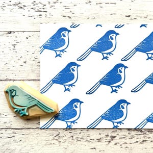 Blue Bird Hand Carved Rubber Stamp : Woodland Animal Design