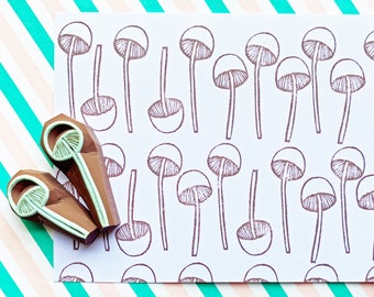 Mushroom rubber stamp set, Hand carved stamps by talktothesun, Gift for friends