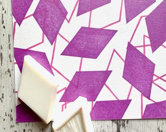 Hand Carved Diamond Rubber Stamp Set: Outline & Solid Designs