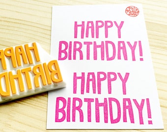 Happy birthday rubber stamp, Celebration message stamp, Hand carved stamp by talktothesun