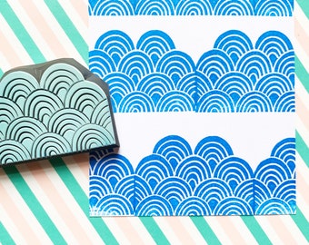 Ocean wave rubber stamp, Japanese pattern stamp for card making, Hand carved stamp