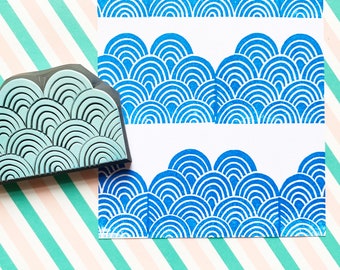 Ocean wave rubber stamp, Japanese pattern stamp, Hand carved stamp by talktothesun