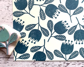 Spring Flower Rubber Stamp | Hand Carved Stamp | Journaling & Card Making