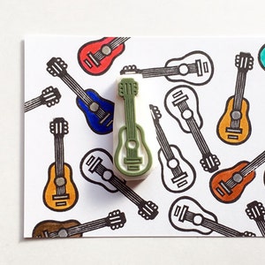 Rubberstempel akoestische gitaar, stempel muziekinstrument, handgesneden stempel, cadeau voor muziekleraar