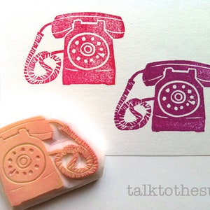 Telephone rubber stamp, Vintage dial phone stamp, Hand carved stamp by talktothesun