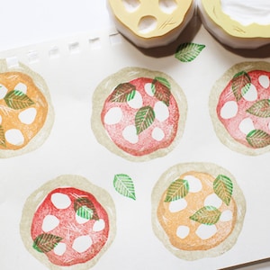 Pizza rubber stamp set, Italian food stamp, Hand carved stamps, Gift for creatives