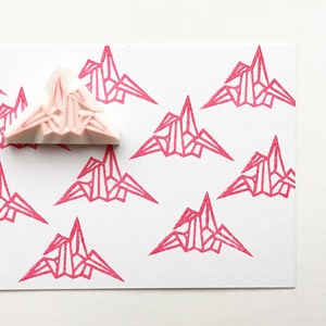 Origami crane rubber stamp, Japanese paper crane stamp, Hand carved stamp image 2