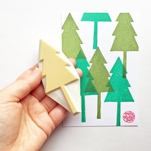 Simple fir tree stamp, Hand carved rubber stamp by talktothesun, Gift for yourself