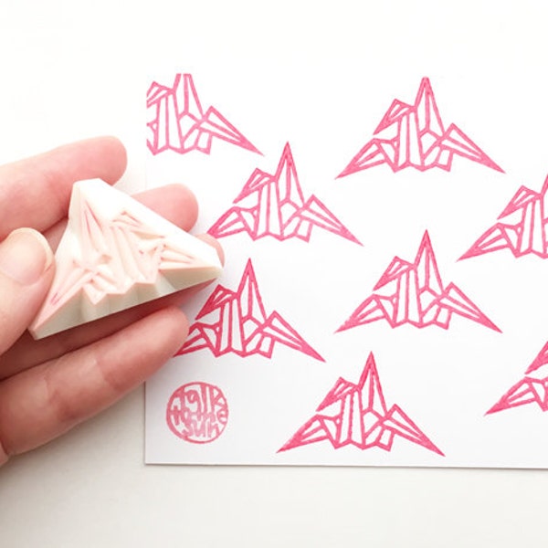 Origami crane rubber stamp, Japanese paper crane stamp, Hand carved stamp