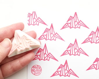 Origami crane rubber stamp, Japanese paper crane stamp, Hand carved stamp