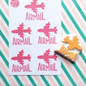 Airmail rubber stamp, Snail mail stamp, Hand carved stamp by talktothesun, Pen pal gift image 1