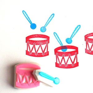 Jeu de tampons en caoutchouc tambour et baguette, Tampons sculptés à la main pour la fabrication de cartes, Cadeau pour ami créatif