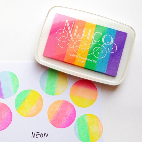neon nijico ink pad | tsukineko rainbow rubber stamp ink pad | water based archival pigment ink for uncoated paper
