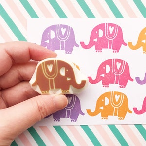 Sello de goma de elefante, lindo sello de animal para hacer tarjetas, sello tallado a mano, regalo artesanal para niños
