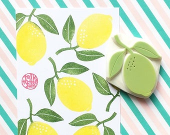 Lemon rubber stamp, Citrus fruit stamp, Hand carved stamp by talktothesun