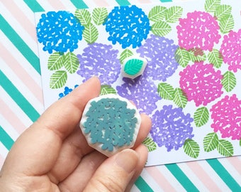 Hydrangea rubber stamp set, Flower & leaf stamps, Hand carved stamps, Best friend gift