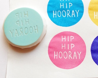 Hip hip hooray stamp, Hand carved rubber stamp by talktothesun, Birthday message stamp