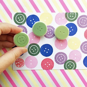 Sewing Button Hand Carved Rubber Stamp Set : DIY Gift Wrapping