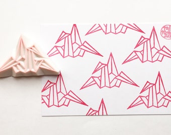 Origami crane rubber stamp, Japanese paper crane stamp, Hand carved stamp