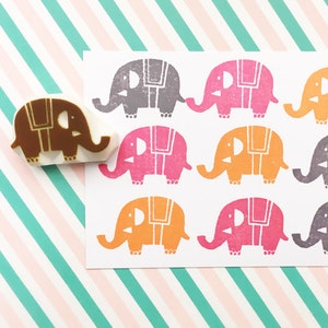 Rubberstempel olifant, stempel circusdier, handgesneden stempel, knutselcadeau voor kinderen