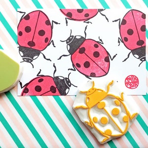 Jeu de tampons en caoutchouc coccinelle, tampon insecte, tampons sculptés à la main, cadeau artisanal pour un ami