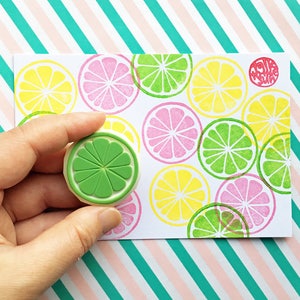 Citrus rubber stamp, Lemon slice stamp, Tropical fruit stamp, Hand carved stamp