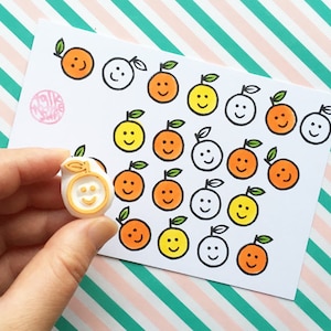 Smiley orange rubber stamp, Kawaii fruit stamp, Hand carved stamp by talktothesun