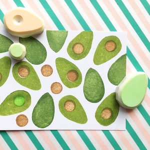 Avocado - Hand carved rubber stamp set : Botanical fruit