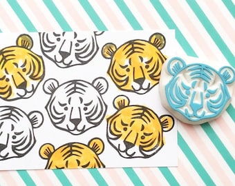 Hand Carved Tiger Rubber Stamp: Jungle Animal Design