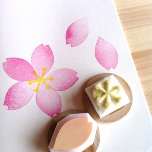 Set di timbri in gomma Sakura, timbro con fiori di ciliegio, timbri intagliati a mano, regalo artigianale per amici