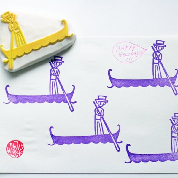 Venetian gondola rubber stamp, Venice Italy stamp, Hand carved stamp by talktothesun