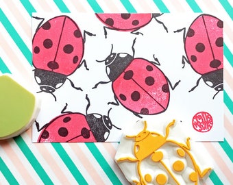 Ladybug rubber stamp, Insect stamp, Hand carved stamps by talktothesun