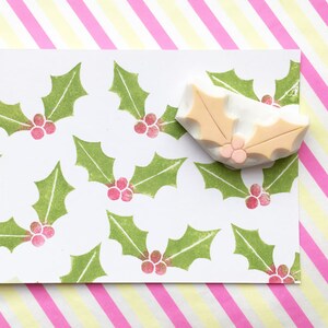 Rubberstempel hulstblad, kerststempel, handgesneden stempel voor het maken van kaarten