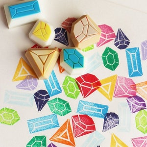 Gemstone rubber stamp set, Diamond jewel stamps, Hand carved stamps by talktothesun