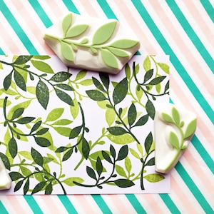 Jeu de tampons en caoutchouc feuille, tampons de plantes botaniques, tampon sculpté à la main, cadeau artisanal pour amateur de plantes