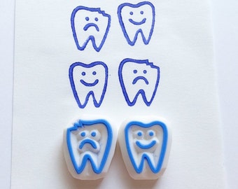 Tooth fairy rubber stamp set, Good tooth & bad tooth stamps, Hand carved stamps