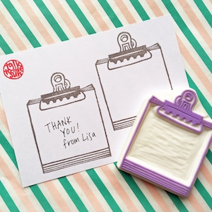 Notepad rubber stamp, Memo pad & paper clip stamp, Hand carved stamp