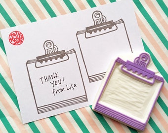 Notepad rubber stamp, Memo pad & paper clip stamp, Hand carved stamp by talktothesun