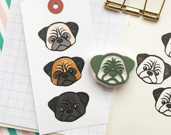 Pug rubber stamp, Puppy dog stamp, Hand carved stamp by talktothesun, Dog lover gift