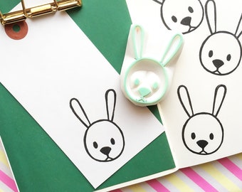 Rabbit rubber stamp, Woodland animal stamp, Hand carved stamp, Gift for kids