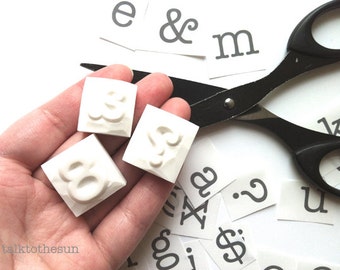 alphabet rubber stamp | letter number symbol stamps | medium type writer font hand carved stamp for diy wedding initials, card making