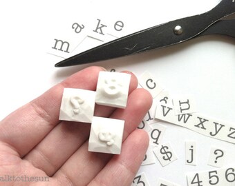 alphabet letter stamp | number symbol stamp | typewriter font | small | hand carved stamp | choose one