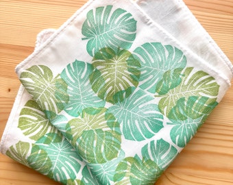 Monstera leaf handkerchief, Women cotton hankie, Japanese hand towel, Nature lover gift