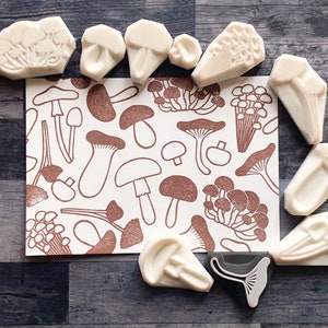 Mushroom Rubber Stamp Set, Fungi Stamps, Hand Carved Stamps by ...
