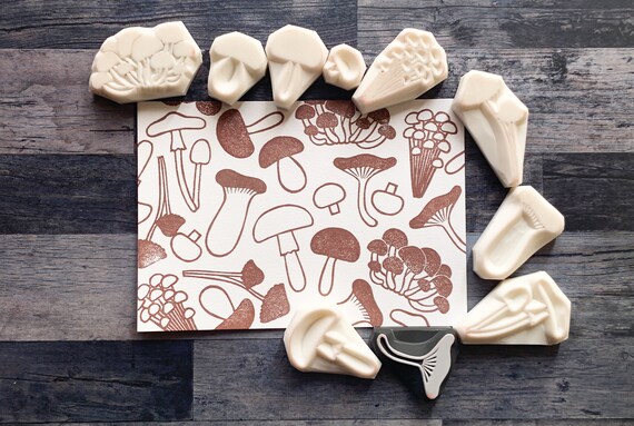 Mushroom Rubber Stamp Set Fungi Stamps Hand Carved Stamps | Etsy