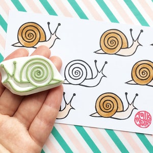 Snail rubber stamp, Garden creature stamp, Hand carved stamp by talktothesun image 3