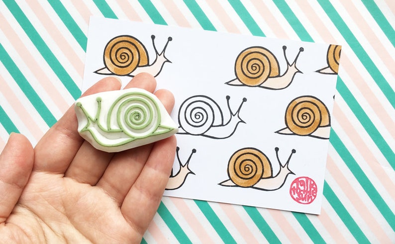 Snail rubber stamp, Garden creature stamp, Hand carved stamp by talktothesun image 3